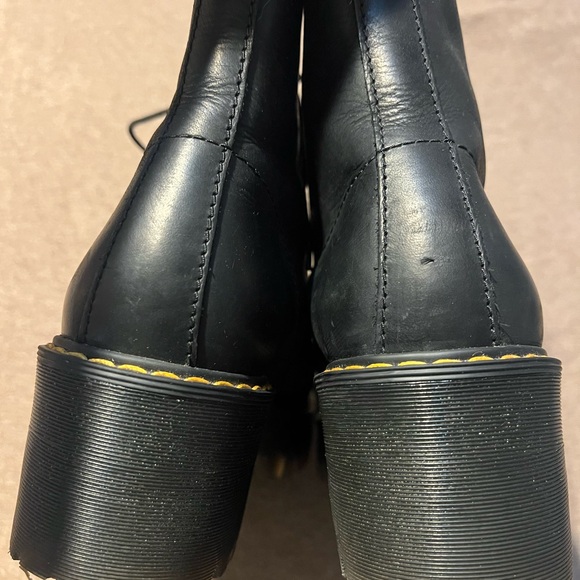 Dr. Martens Shoes - Dr. Martens Black Leather Platform Combat Boots Yellow Stitching w BouncingSoles